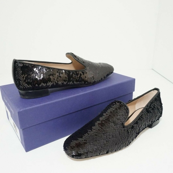 🆕 Stuart Weitzman Black Sequins Flats Loafers 7 N - Picture 2 of 8